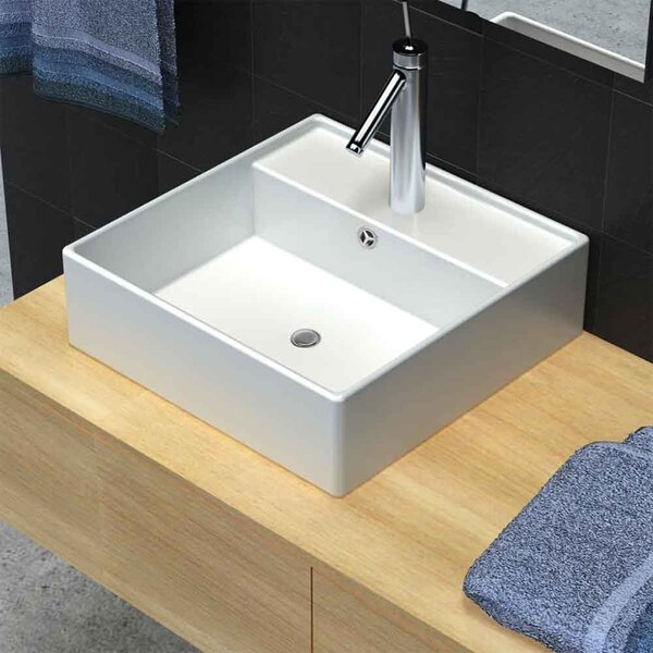 Aberdeen Square Countertop Basin Without Waste 410mm Wide 1TH - White