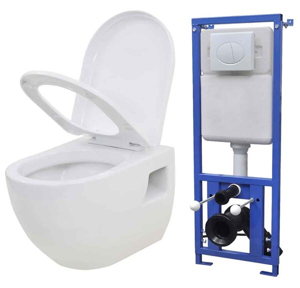 Abingdon White Wall Hung Toilet Pack With White Flush Plate - Soft Close Seat