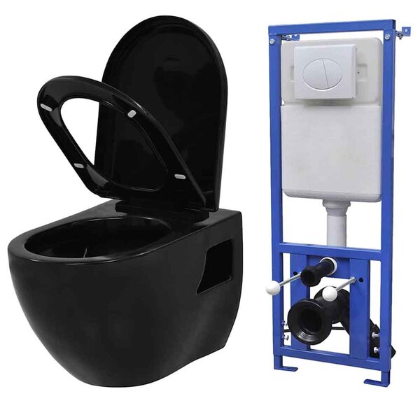 Abingdon Black Wall Hung Toilet Pack With White Flush Plate - Soft Close Seat