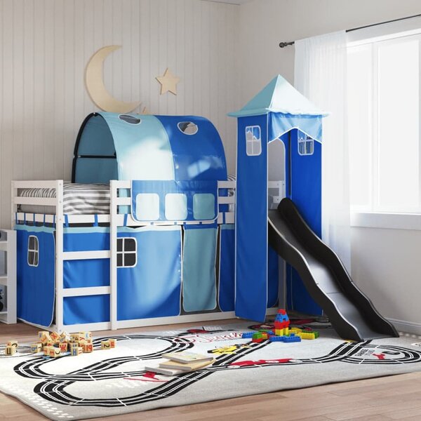 Funner 90x200cm White Wooden Kids Bunk Bed With Slide - Blue