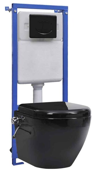 Adel Black Rimless Wall Hung Toilet Pack With Bidet Function - Soft Close Seat
