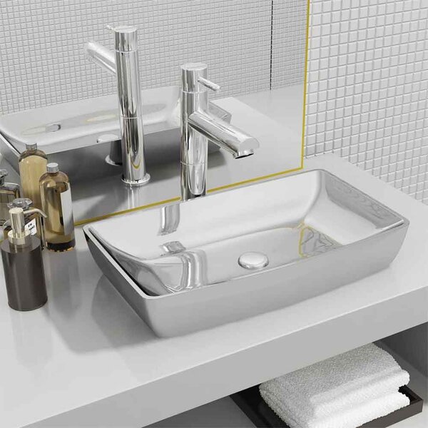Alexandria Rectnagular Countertop Basin Without Waste 710mm Wide 1TH - Silver