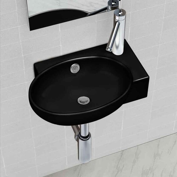 Albuquerque Oval Wall Hung Basin Without Waste 410mm Wide 1TH - Black