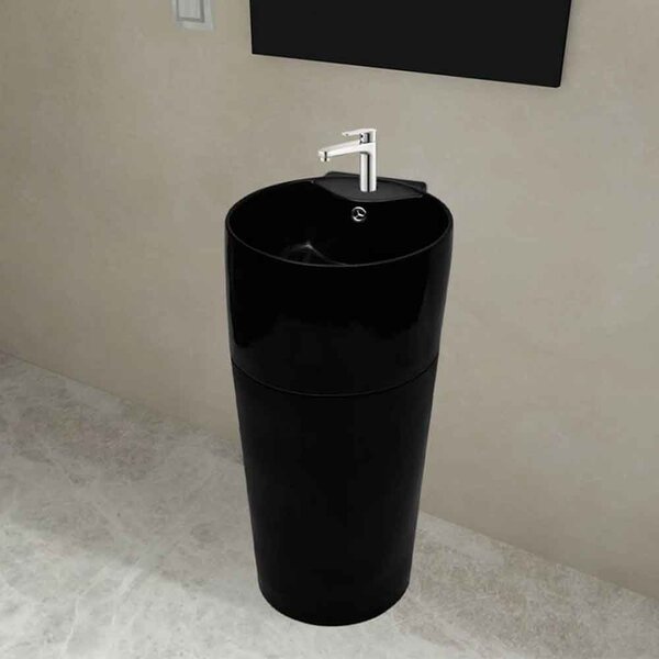 Albuquerque Freestanding Round Basin WIth Overflow - Black