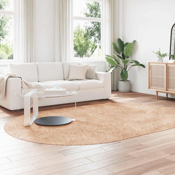 Biloxi Polyester Oval High Pile Shaggy Rug - Beige