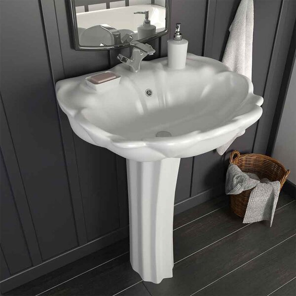 Aiken Rectangular Full Pedestal Basin Without Waste 580mm Wide 1TH - White