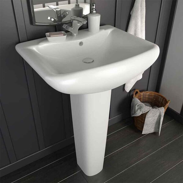 Allen Rectangular Full Pedestal Basin Without Waste 580mm Wide 1TH - White