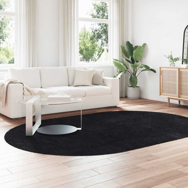 Biloxi Polyester Oval High Pile Shaggy Rug - Black