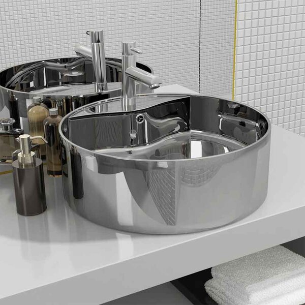 Altoona Round Countertop Basin Without Waste 465mm Wide 1TH - Silver