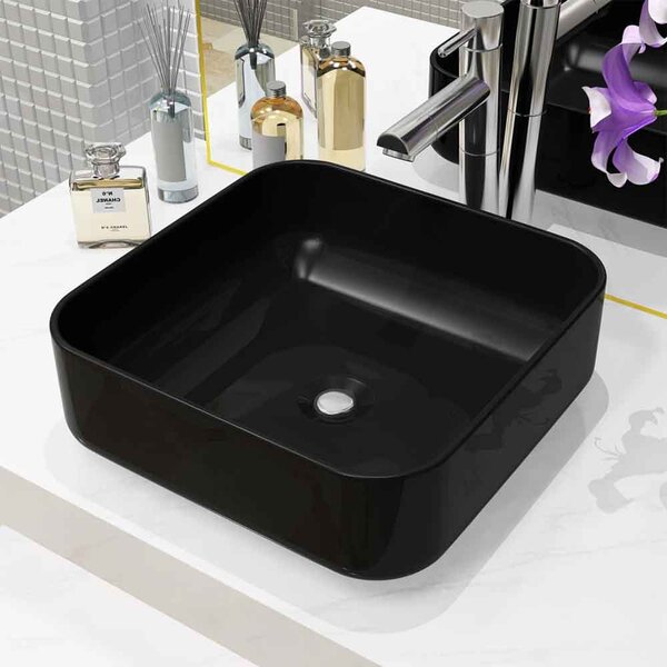 Alva Square Countertop Basin Without Waste 390mm Wide 0TH - Black