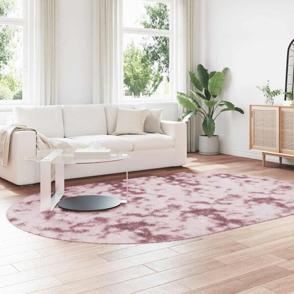Biloxi Polyester Oval High Pile Shaggy Rug - Dusty Pink