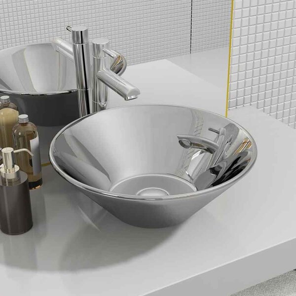 Alpharetta Round Countertop Basin Without Waste 420mm Wide 0TH - Silver
