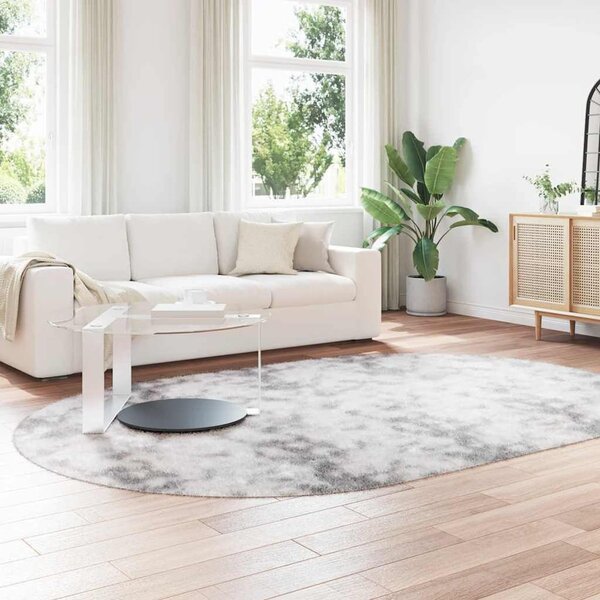 Biloxi Polyester Oval High Pile Shaggy Rug - Silver Grey