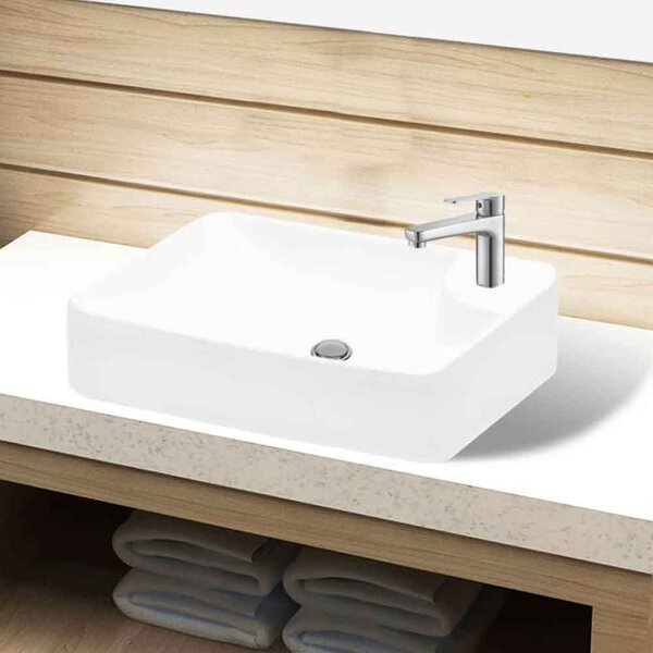 Altoona Rectangular Countertop LH Basin Without Waste 440mm Wide 1TH - White