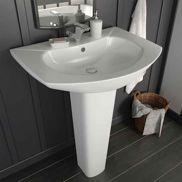 Alpharetta Curved Full Pedestal Basin Without Waste 650mm Wide 1TH - White