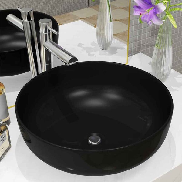 Alva Round Countertop Basin Without Waste 415mm Wide 0TH - Black