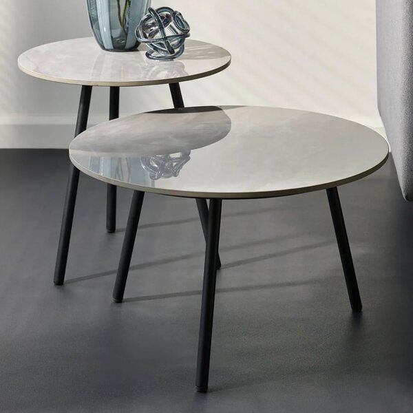 Cicero Sintered Stone Marble Effect Tops Nesting Side Tables - Grey