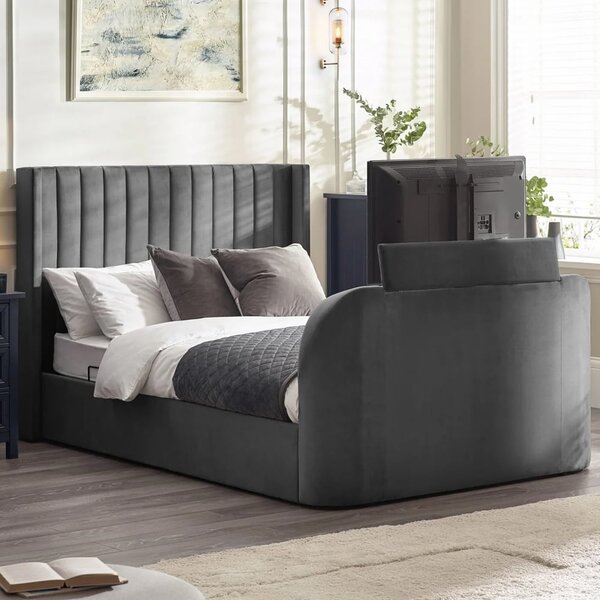 Celina Fabric Side Lift Ottoman Super King Size TV Bed - Dark Grey
