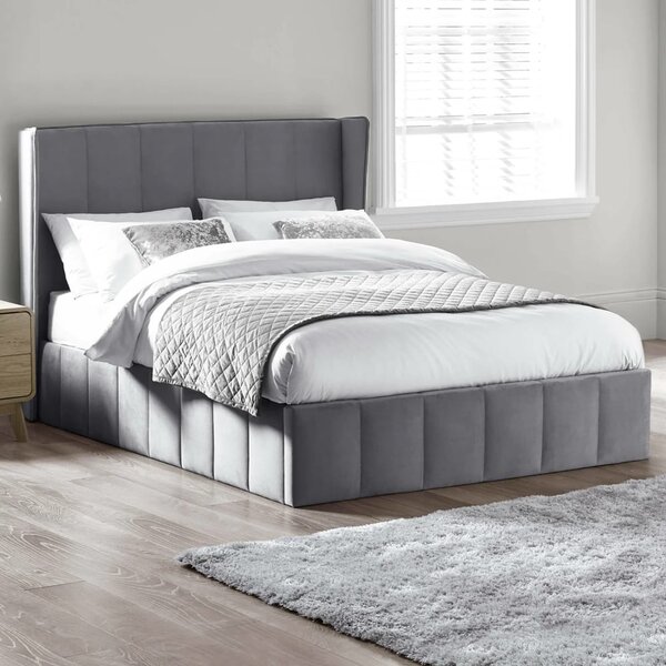 Kokomo Velvet Ottoman Storage Double Bed - Grey