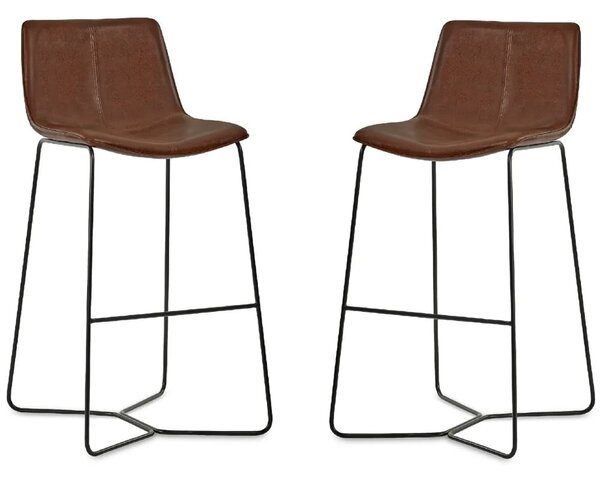 Kerrville Brown PU Leather Bar Stools - Pair
