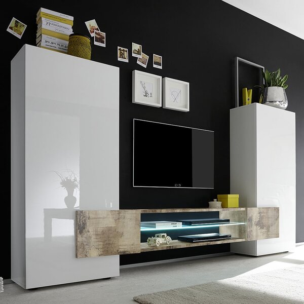 Nevaeh White High Gloss Entertainment Unit In Pero With LED