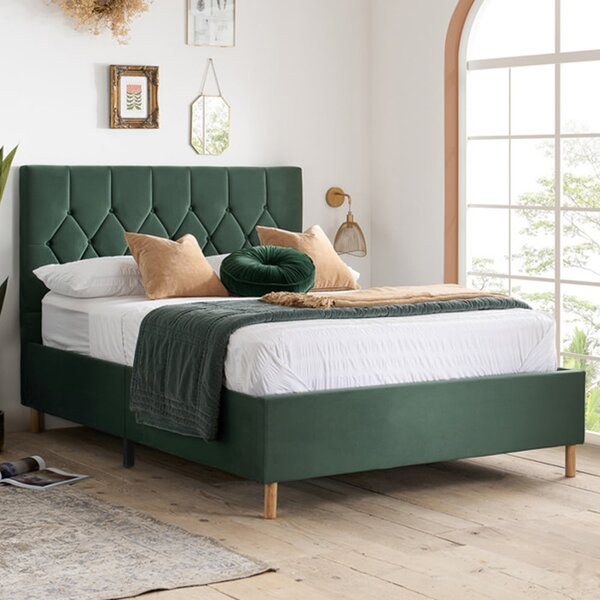Laxly Fabric Small Double Bed In Green