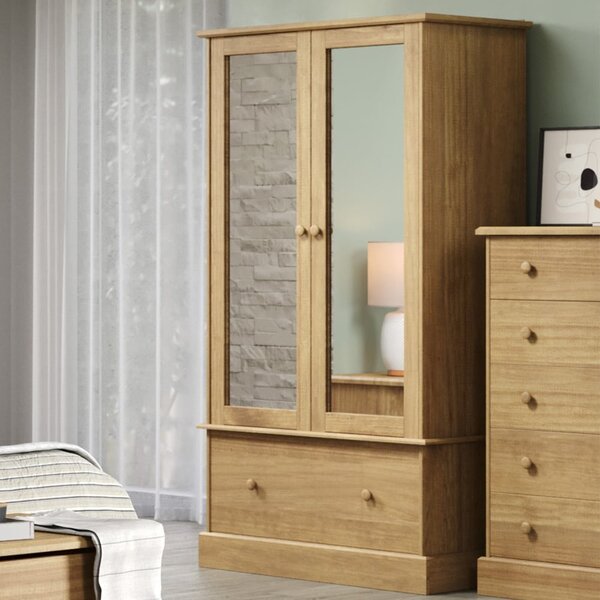 Calixto Wooden Wardrobe With 2 Doors 1 Drawer In Oak