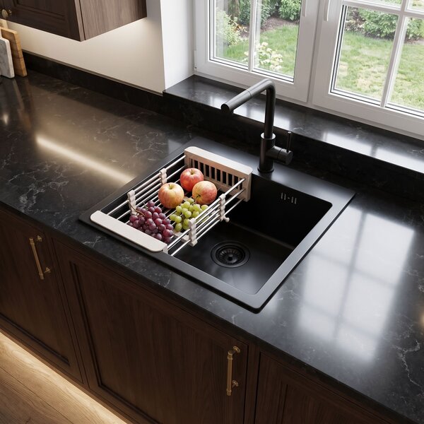 Steel sink with 3-piece accessory set REA Leo 40 Black