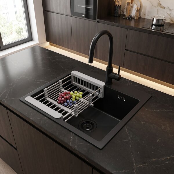 Steel sink with 3-piece accessory set REA Leo 40 Black