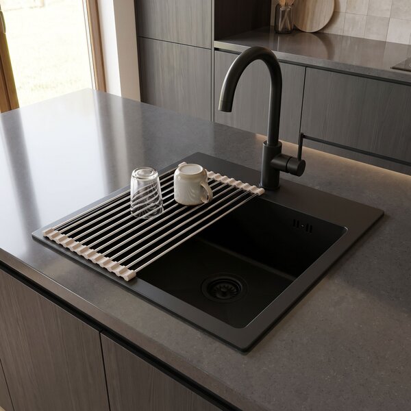 Steel sink with 3-piece accessory set REA Leo 40 Black