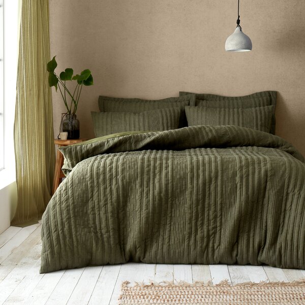 Pineapple Elephant Tamba Jersey Stripe Eco Duvet Cover Bedding Set Olive Green