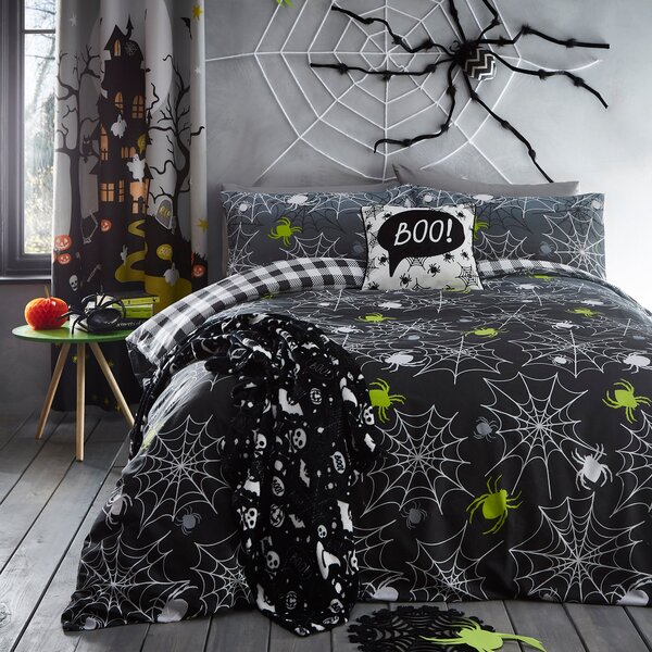 Spiders Glow in the Dark Duvet Cover Bedding Set Grey