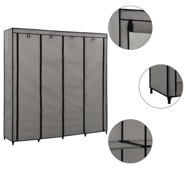 Wardrobe with 4 Compartments Grey 175x45x170 cm