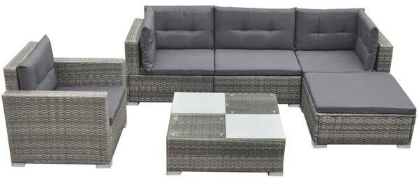 6 Piece Garden Lounge Set with Cushions Poly Rattan Grey