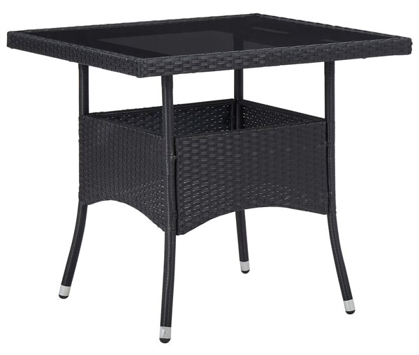 Outdoor Dining Table Black Poly Rattan and Glass