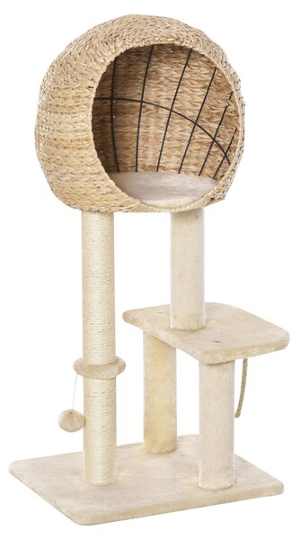PawHut Cat tree Cat Tower 100cm Climbing Activity Center with Sisal Scratching Post Condo Perch Hanging Balls Teasing Rope Toy Cushion Aosom UK