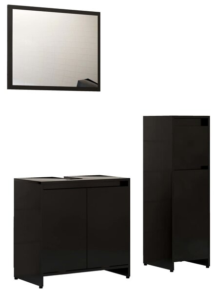 3 Piece Bathroom Furniture Set Black Engineered Wood