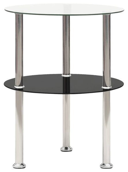 2-Tier Side Table Transparent & Black 38 cm Tempered Glass