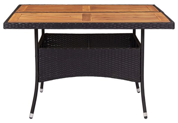 Outdoor Dining Table Black Poly Rattan and Solid Acacia Wood