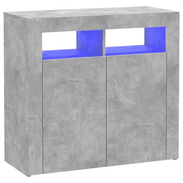 Sideboard with LED Lights Concrete Grey 80x35x75 cm