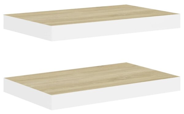 Floating Wall Shelves 2 pcs Oak and White 40x23x3.8 cm MDF