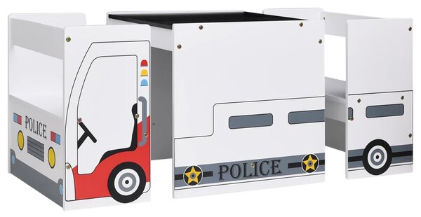 3 Piece Kids Table and Chair Set Police Car Design MDF