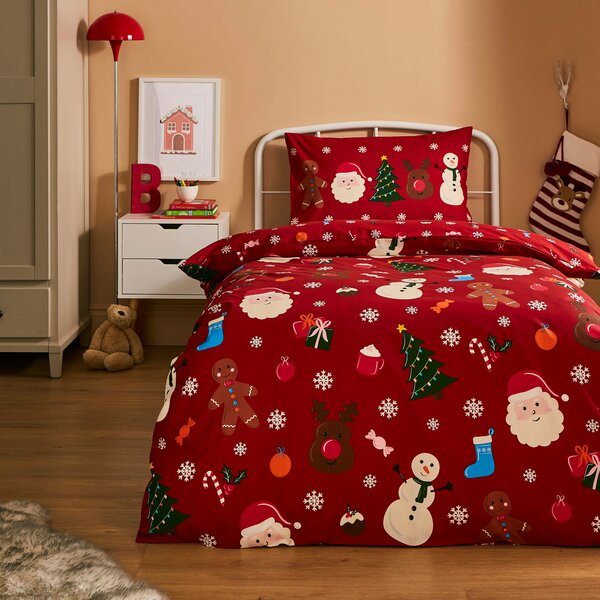 Traditional Christmas Duvet Cover Set Red