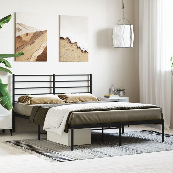 Metal Bed Frame without Mattress with Headboard Black 120x190cm