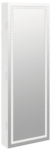 Mirror Jewellery Cabinet with LED Lights Wall Mounted White