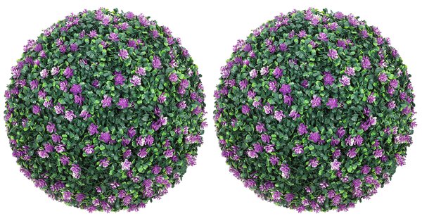 HOMCOM Set of Two Artificial Boxwood Balls Plants - Purple