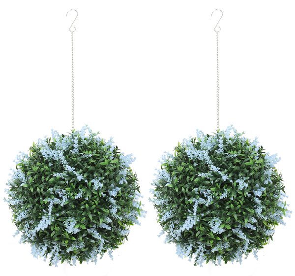 HOMCOM Set of 2 Artificial Plant Topiary Balls, UV-protected Fake Decorative Plants, Blue