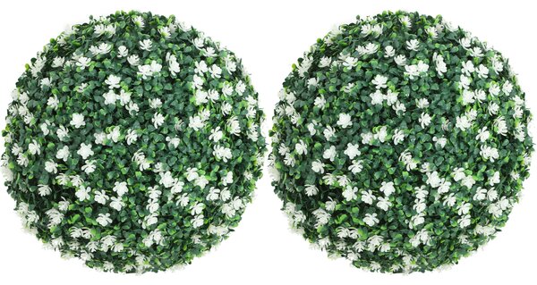 HOMCOM Set of Two Artificial Boxwood Balls Plants - White
