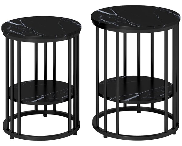 HOMCOM Set of Two Marble-Effect Coffee Tables - Black