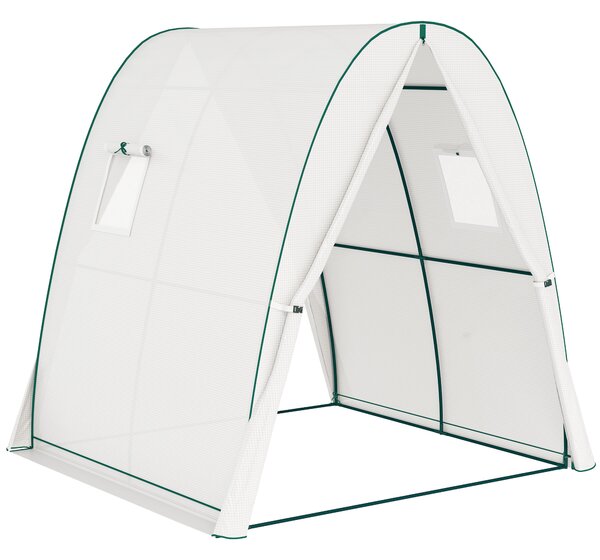 Outsunny Hoop House Greenhouse with Sandbags, Walk-In Tunnel Green House with 2 Doors and Screen Windows, 1.8 x 1.8 x 2m, White
